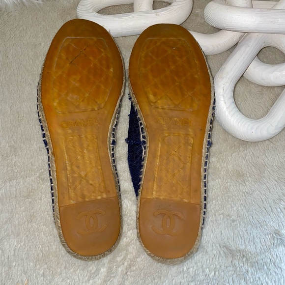 Chanel Espedrilles Cap Toe Black / Blue Denim Canvas Shoes Sz 38 / US 8 - Picture 7 of 8